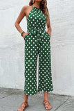 Polka Dot Grecian Wide Leg Jumpsuit - Trendsi - Flyclothing LLC
