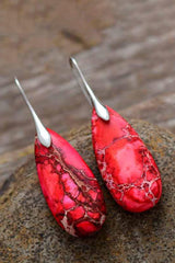 Handmade Teardrop Shape Natural Stone Dangle Earrings - Trendsi