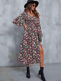 Floral V-Neck Slit Midi Dress - Trendsi