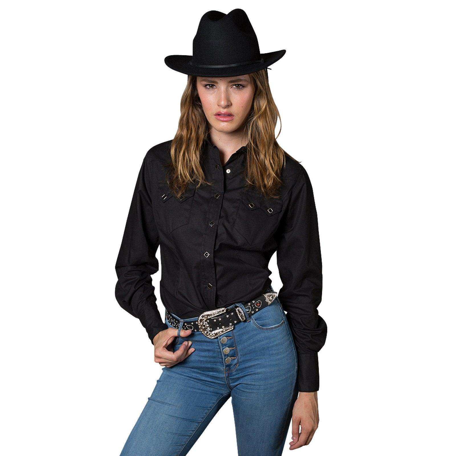 Rockmount Ranch Wear Womens Classic Pima Cotton Solid Black Western Shirt - Rockmount Clothing - Flyclothing LLC