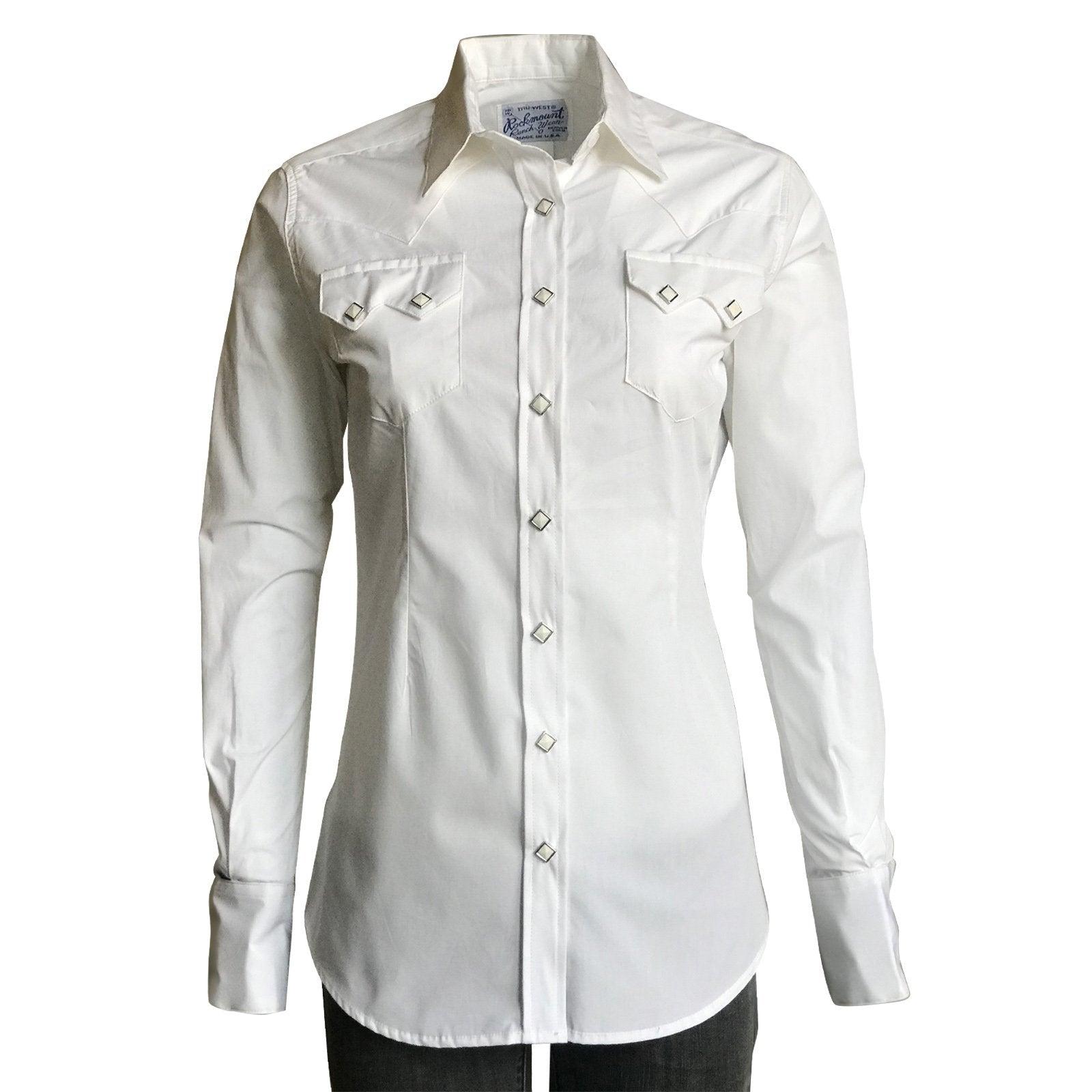 Women's Classic Pima Cotton Solid White Western Shirt - Flyclothing LLC