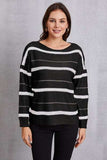 Striped Round Neck Dropped Shoulder Sweater - Trendsi - Flyclothing LLC