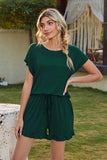 Round Neck Short Sleeve T-Shirt and Drawstring Shorts Lounge Set - Trendsi - Flyclothing LLC