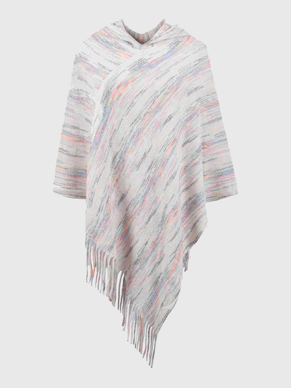 Fringe Hem Hooded Poncho - Trendsi