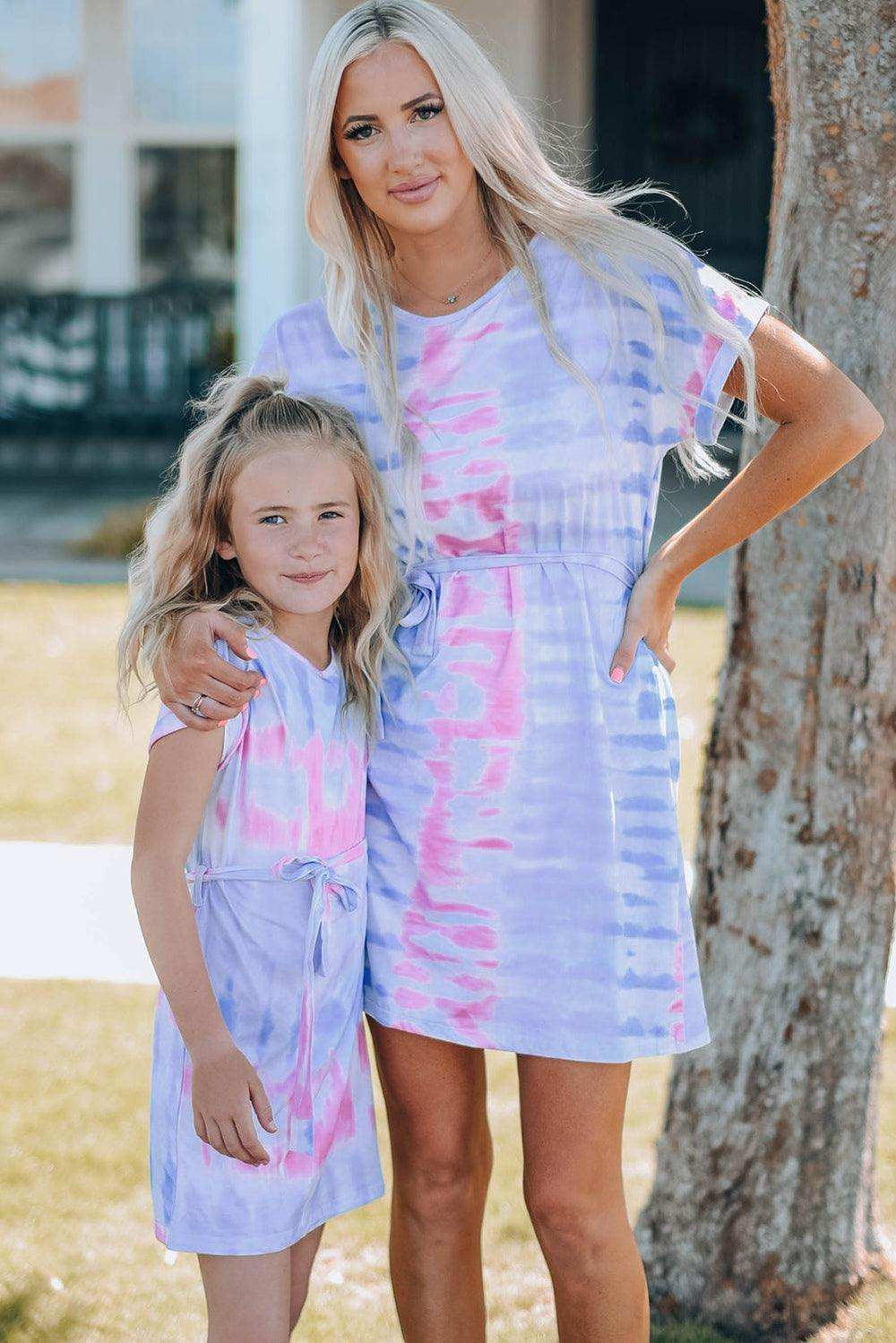 Women Tie-Dye Belted T-Shirt Dress - Trendsi - Flyclothing LLC