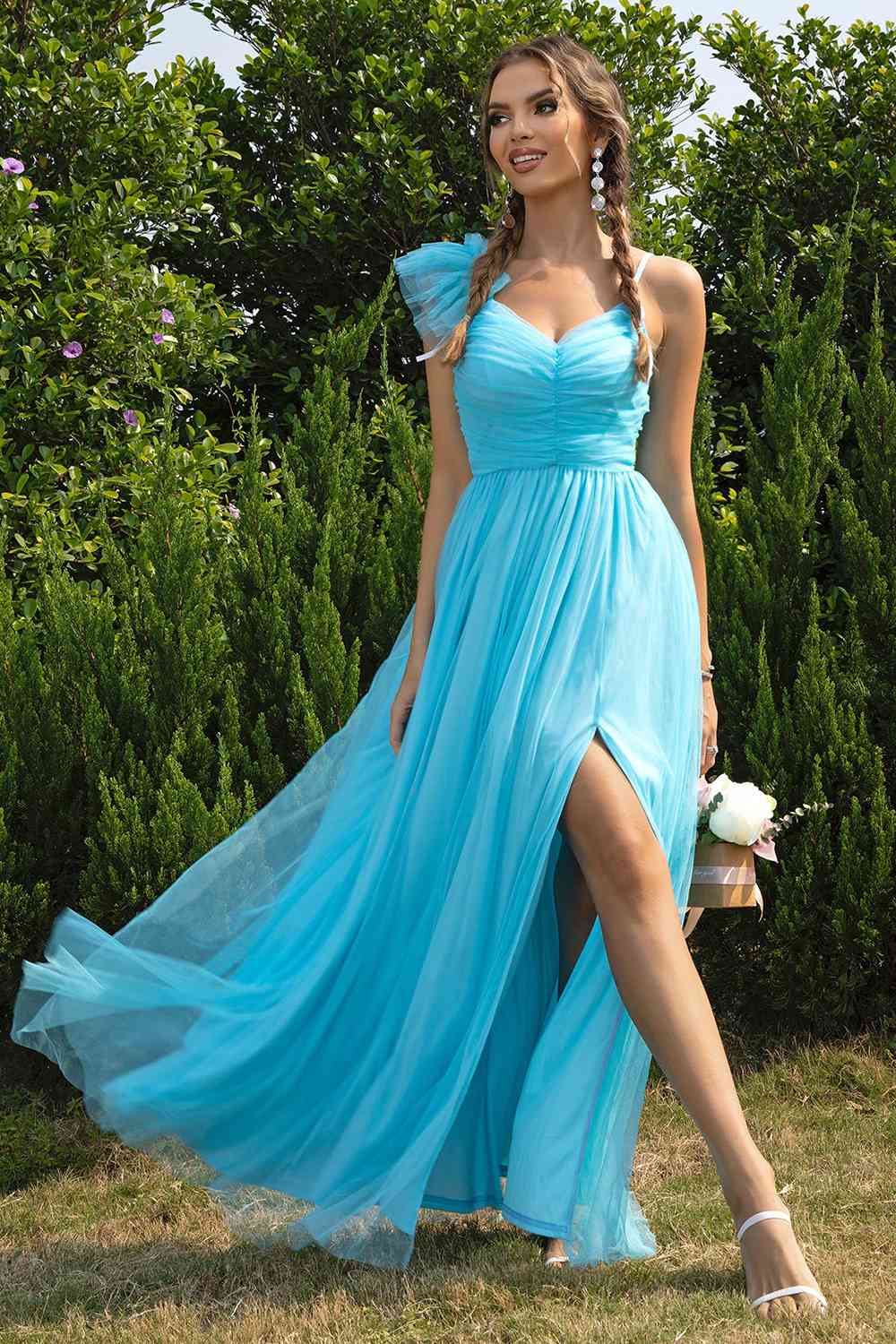 Asymmetrical Ruched Slit Dress - Trendsi - Flyclothing LLC