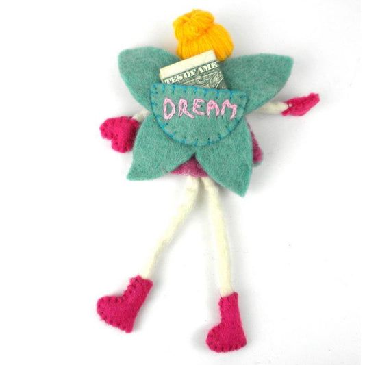 Hand Felted Tooth Fairy Pillow - Blonde with Pink Dress - Global Groove - Global Groove
