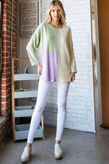 Culture Code Color Block Round Neck Dropped Shoulder Blouse - Trendsi - Flyclothing LLC