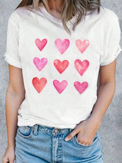 Heart Round Neck Short Sleeve T-Shirt - Trendsi