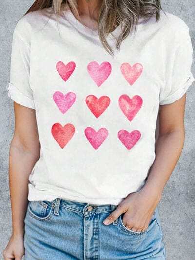 Heart Round Neck Short Sleeve T-Shirt - Trendsi - Flyclothing LLC