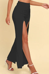 High-Rise Pull On Split Pants - Trendsi - Flyclothing LLC