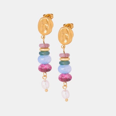 Natural Stone Freshwater Pearl Dangle Earrings - Trendsi