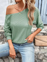 Eyelet Dropped Shoulder Blouse - Trendsi - Flyclothing LLC