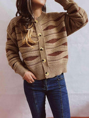 Color Block Button Front Cardigan - Trendsi