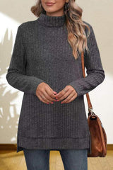 Turtleneck High Low Top - Trendsi - Flyclothing LLC