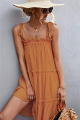 Tie-Shoulder Frill Trim Sleeveless Dress - Trendsi - Flyclothing LLC