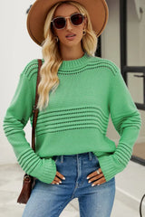 Round Neck Opnework Long Sleeve Pullover Sweater - Trendsi - Flyclothing LLC
