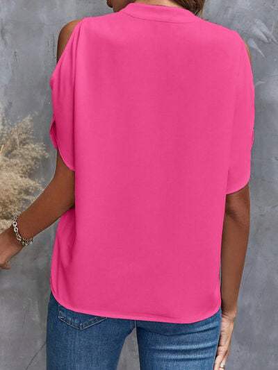Notched Cold Shoulder Blouse - Trendsi - Flyclothing LLC