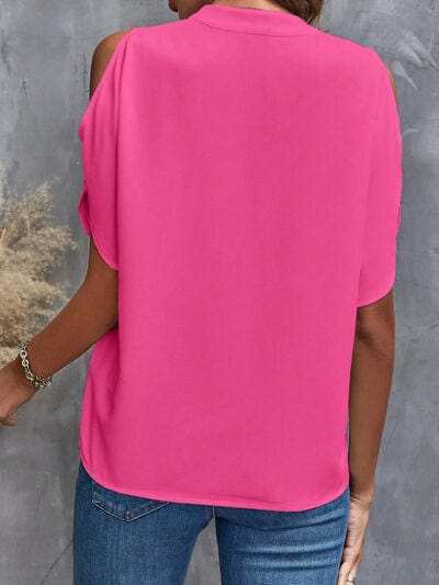 Notched Cold Shoulder Blouse - Trendsi - Flyclothing LLC