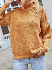 Geometric Turtleneck Long Sleeve Sweater - Trendsi