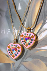 Rhinestone Decor Heart Box Pendant Necklace - Trendsi - Flyclothing LLC
