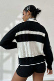 Cable-Knit Color Block Raglan Sleeve Cardigan - Trendsi - Flyclothing LLC