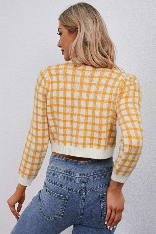 Plaid Buttoned Cropped Cardigan - Trendsi - Flyclothing LLC