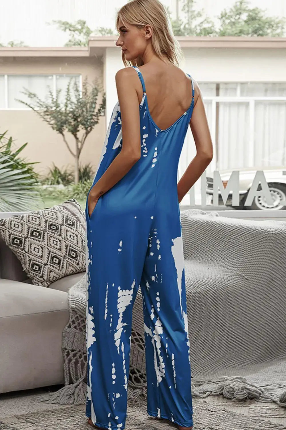 Tie-Dye Spaghetti Strap Jumpsuit with Pockets - Trendsi - Flyclothing LLC