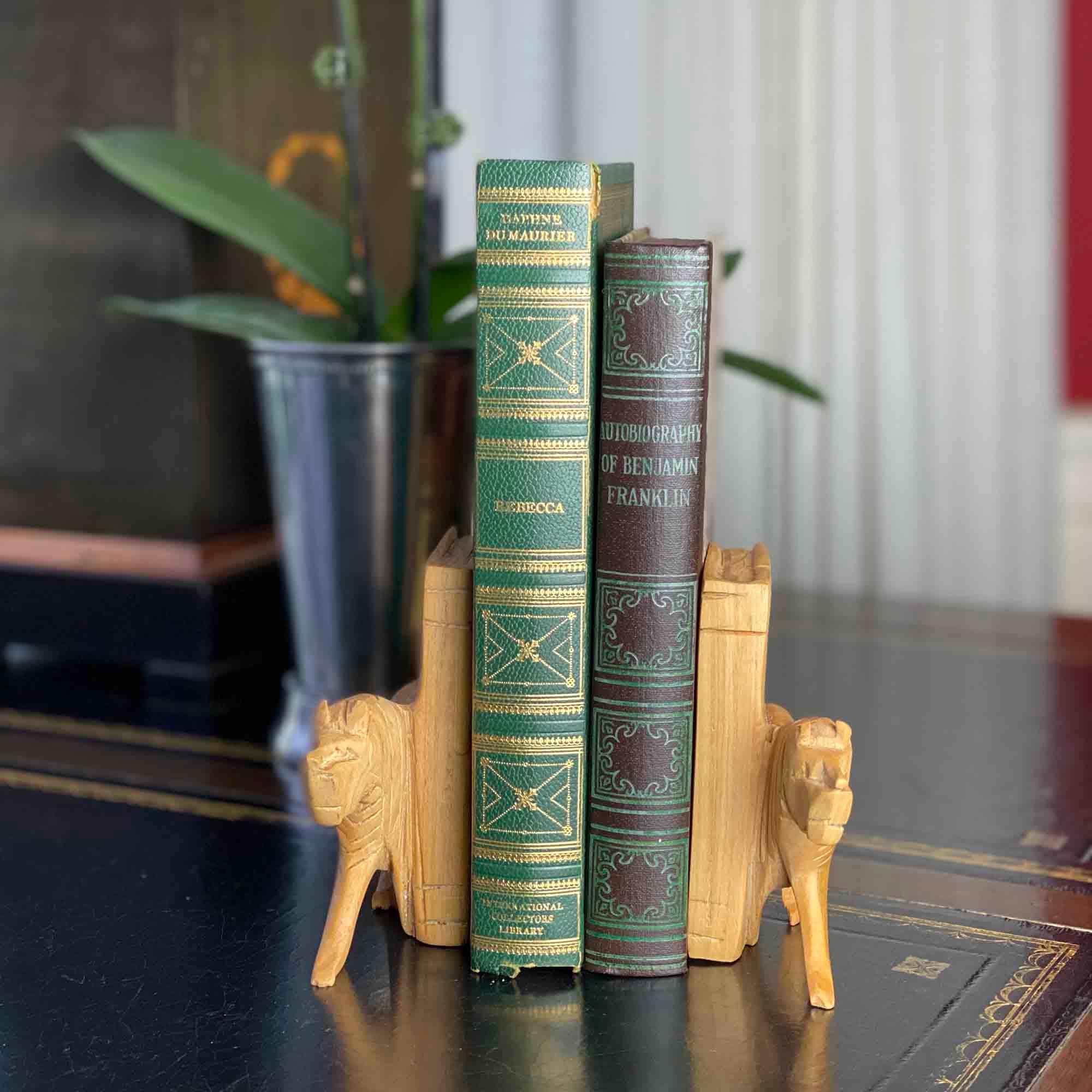 Carved Wood Lion Book Ends, Set of 2 - Flyclothing LLC