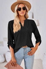 Notched Roll-Tab Sleeve T-Shirt - Trendsi - Flyclothing LLC