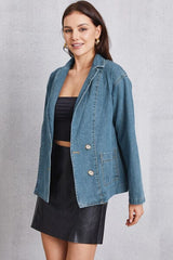 Pocketed Button Up Denim Jacket - Trendsi
