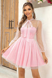 Tie Neck Open Back Mesh Dress - Trendsi