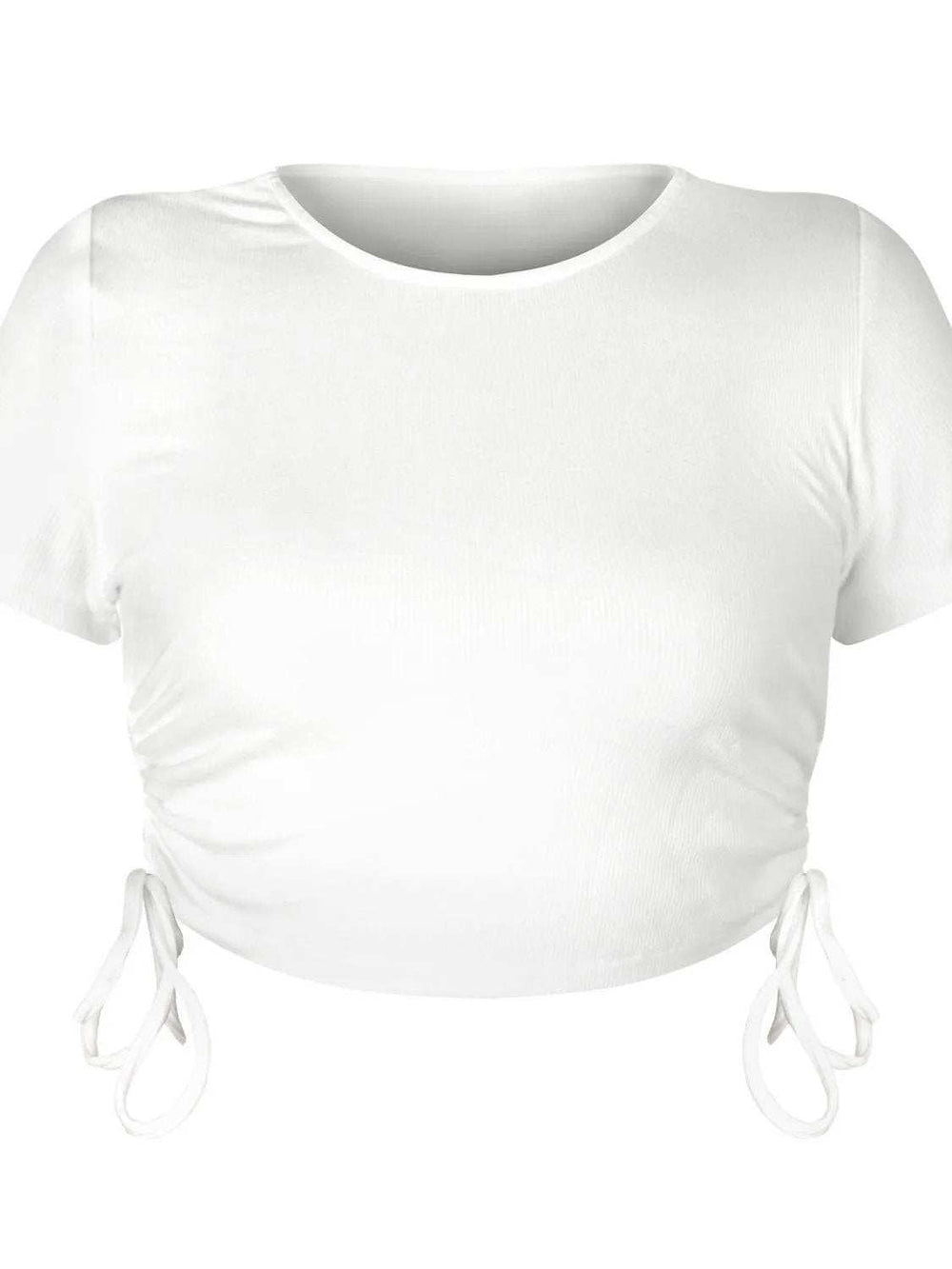 Round Neck Short Sleeve Drawstring Tee - Trendsi - Flyclothing LLC