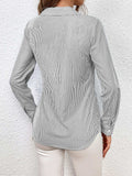 Bow Tie Waist Johnny Collar Neck Striped Blouse - Trendsi - Flyclothing LLC