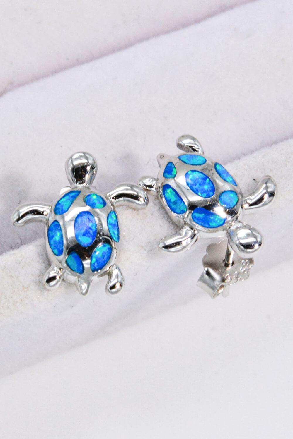 Opal Turtle Platinum-Plated Stud Earrings - Trendsi - Flyclothing LLC