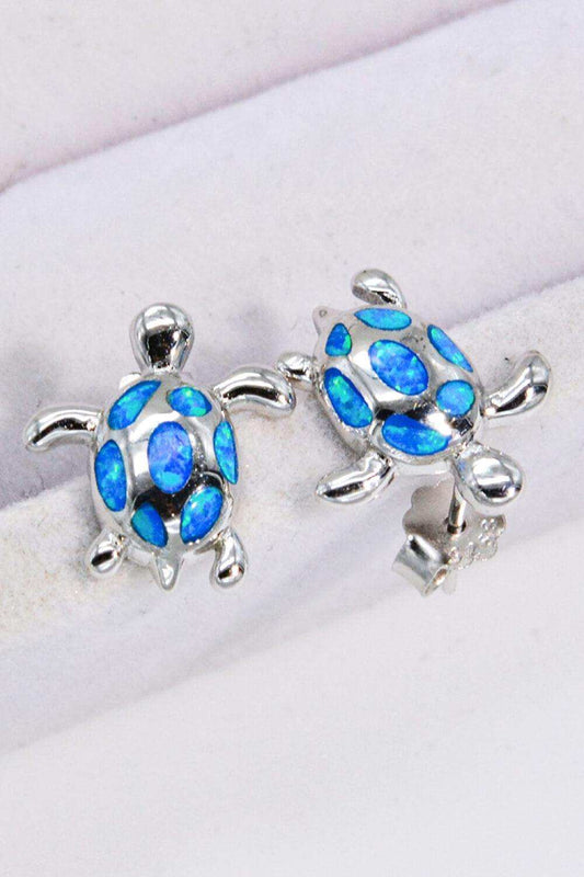 Opal Turtle Platinum-Plated Stud Earrings - Trendsi - Flyclothing LLC