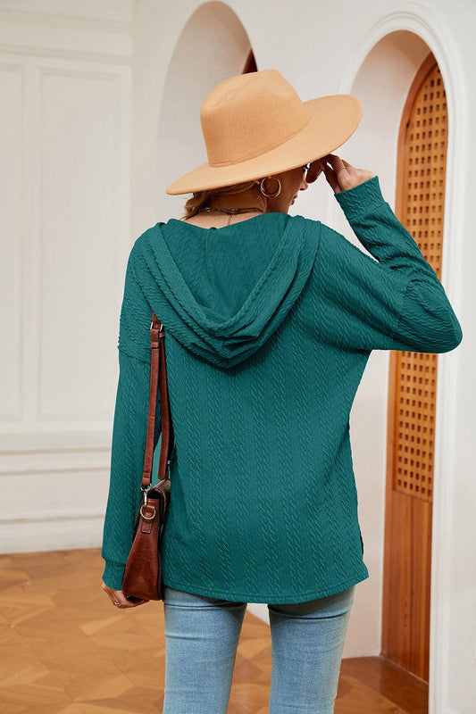 Half-Button Dropped Shoulder Hoodie - Trendsi