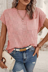 Plaid Pocketed Round Neck Sweater - Trendsi - Flyclothing LLC