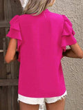 Ruffled Notched Short Sleeve Blouse - Trendsi - Flyclothing LLC