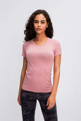 Round Neck Short Sleeve Active T-Shirt - Trendsi - Flyclothing LLC