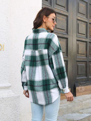 Plaid Button Up Collared Neck Long Sleeve Shirt - Trendsi