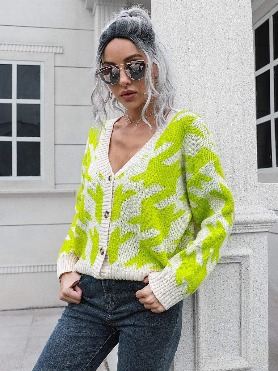 Houndstooth Button Down Cardigan - Trendsi - Flyclothing LLC