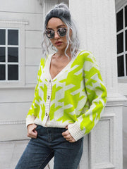 Houndstooth Button Down Cardigan - Trendsi