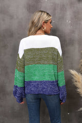 Color Block Round Neck Dropped Shoulder Sweater - Trendsi - Flyclothing LLC