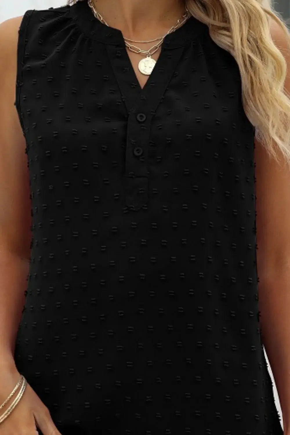 Swiss Dot Notched Neck Tank - Trendsi - Flyclothing LLC