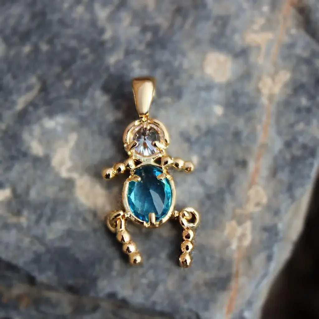 Alamode Gold Plating Brass Pendant with AAA CZ in Aquamarine - Alamode - Flyclothing LLC