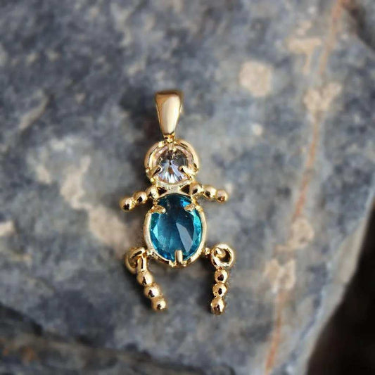 Alamode Gold Plating Brass Pendant with AAA CZ in Aquamarine - Alamode - Flyclothing LLC