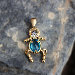 Alamode Gold Plating Brass Pendant with AAA CZ in Aquamarine - Flyclothing LLC