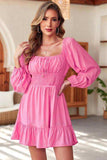 Smocked Balloon Sleeve Off-Shoulder Mini Dress - Trendsi - Flyclothing LLC