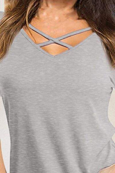 Crisscross Short Sleeve T-Shirt - Trendsi - Flyclothing LLC